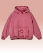 Bluza oversize z kapturem <br>Love z motywem ust <br>Haft, Efekt sprania